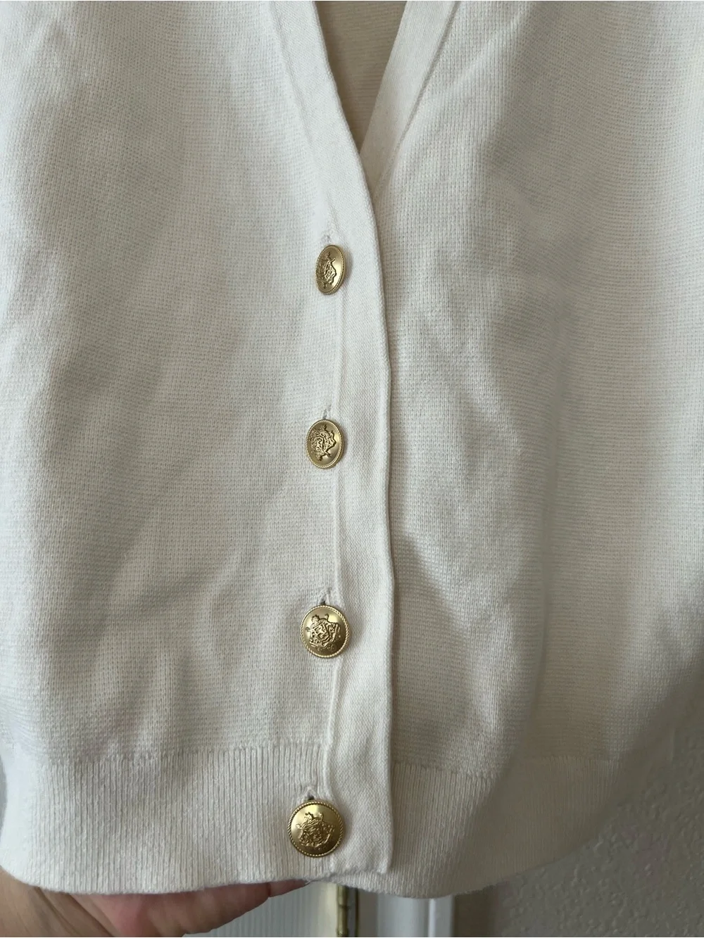 J.Crew Emilie Sweater Vest Ivory Gold Buttons Cotton Size Large BX483